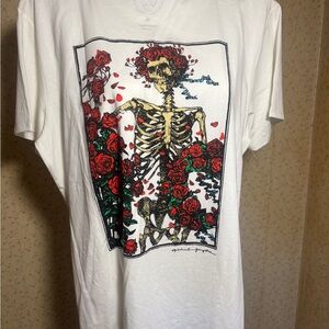 Spiritual Gangster x Grateful Dead Graphic Tee Skeleton Roses White Size M
